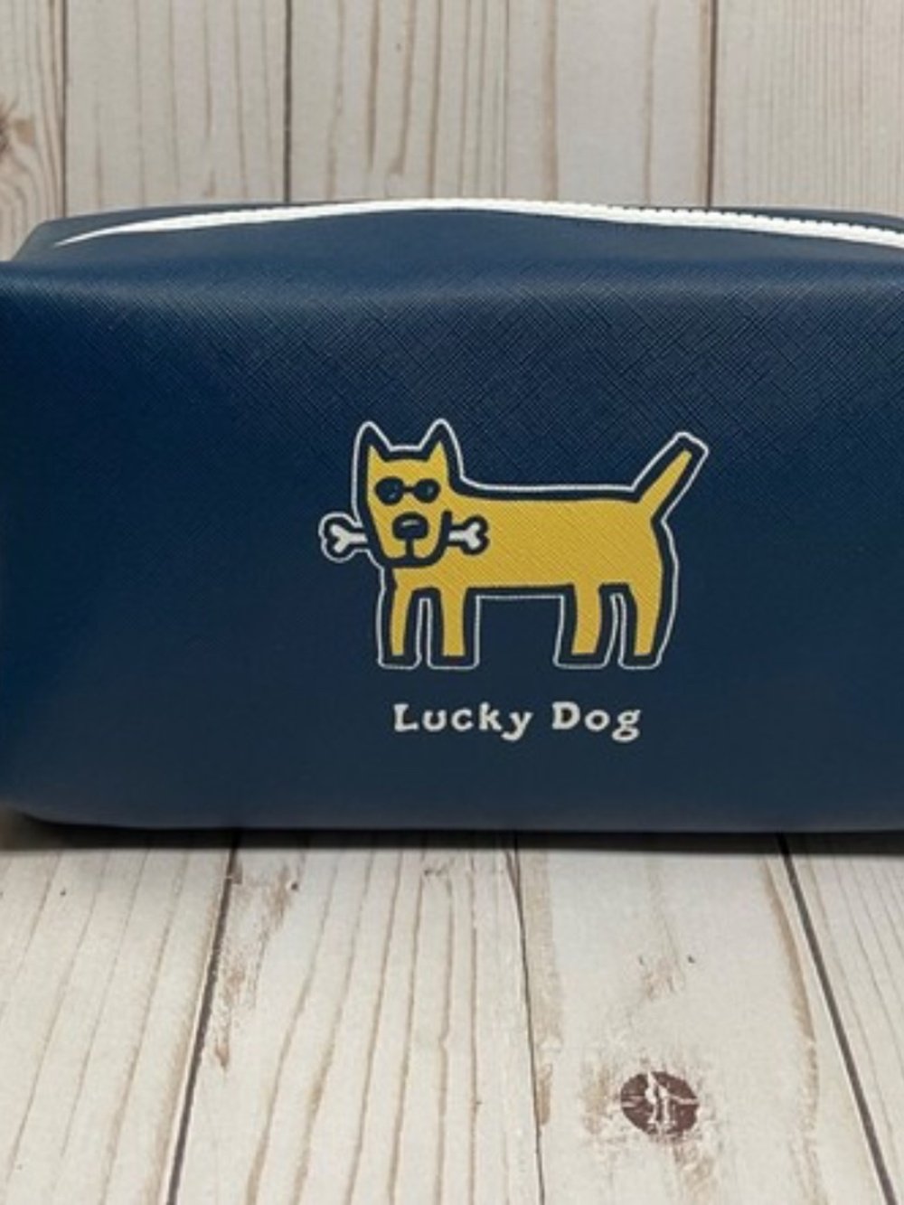 Life is Good Cosmetic Bag Toiletry Travel Top Zipper Handle Blue Lucky Dog NEW